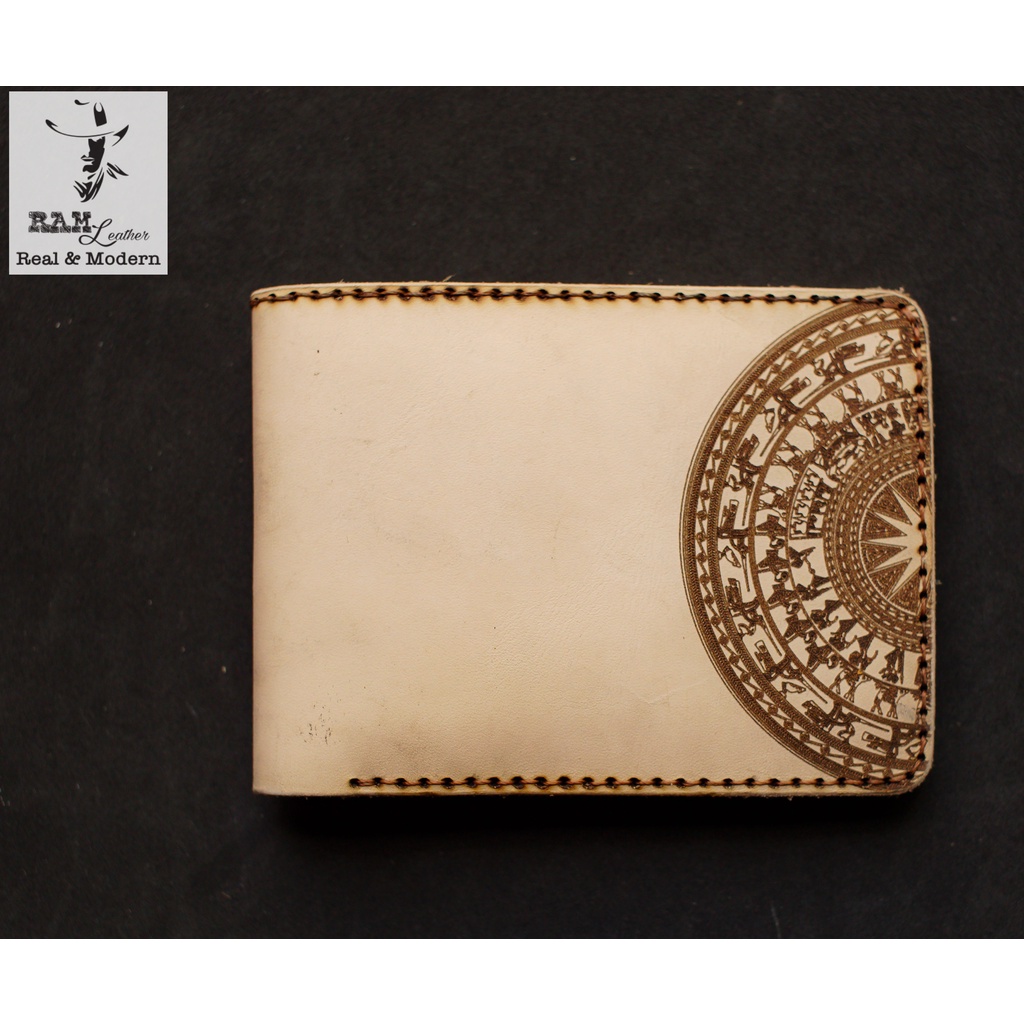 Ví nam da bò RAM Leather Trống Đồng Trắng Da Bò Italia Vegtan Dáng Ngang Tốt Cho Sức Khỏe