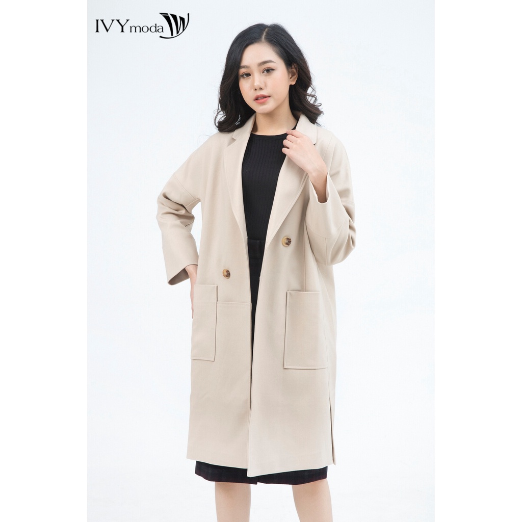 [NHẬP WABRTL5 GIẢM 10% TỐI ĐA 50K ĐH 250K ]Áo khoác nữ dáng dài cổ 2 ve IVY moda MS 71M4902