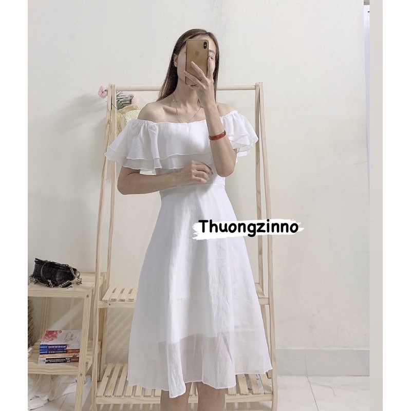 Đầm dự tiệc dáng xoè Váy công chúa trễ vai coan tơ