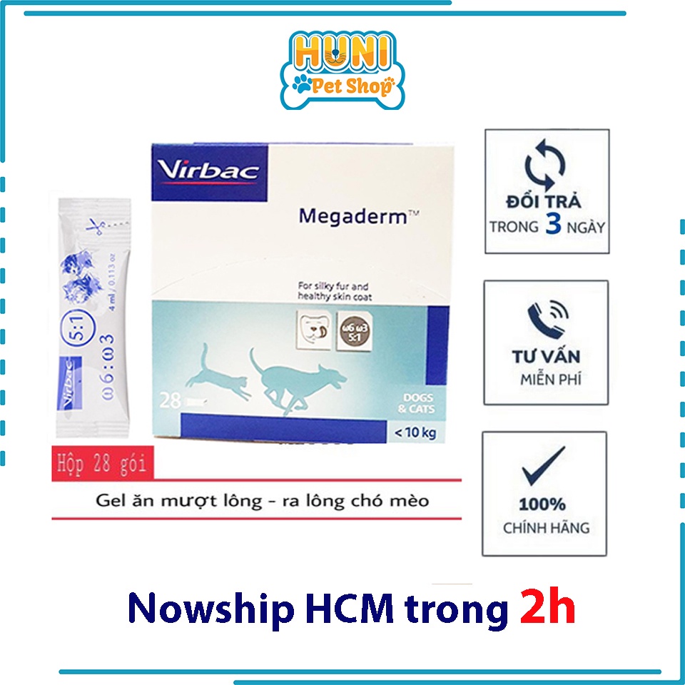 28 gói Gel Megaderm dưỡng lông cho chó Virbac gel dinh dưỡng giúp mượt lông da, hỗ trợ viêm da giảm ngứa