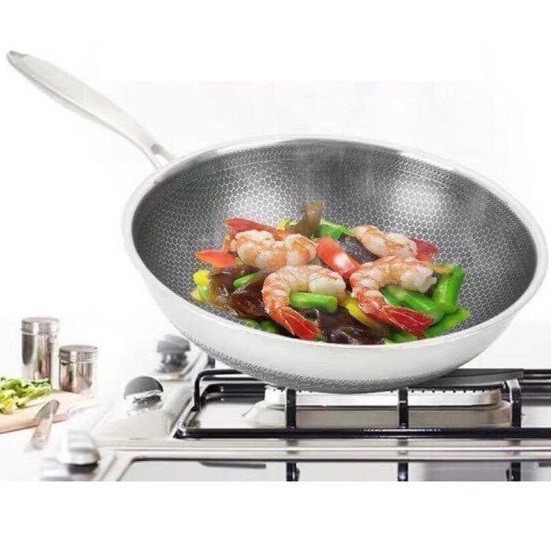 Chảo Chống Dính Sâu Lòng  Inox Vân Tổ Ong 32cm - Chảo Siêu Bền Dễ Chùi Rửa Thích Hợp Mọi Loại Bếp