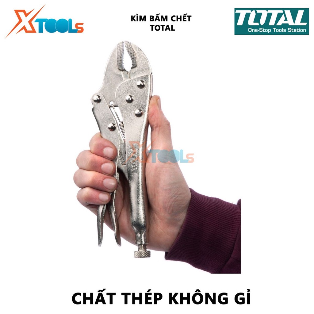 Kìm bấm chết TOTAL |  Kềm bấm khóa Quy cách: 10" Chất liệu: thép carbon mạ chrome, Sử dụng phổ biến trong nghành công ng