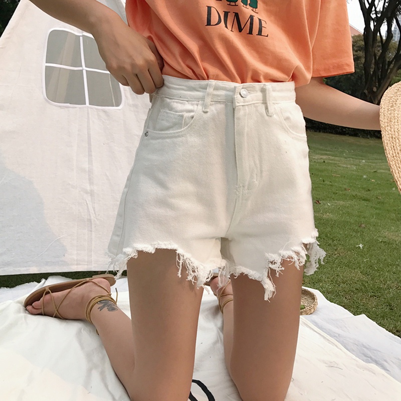 Quần Short Denim Lưng Cao Kiểu Retro Hàn Quốc Thời Trang Mùa Hè Cho Nữ