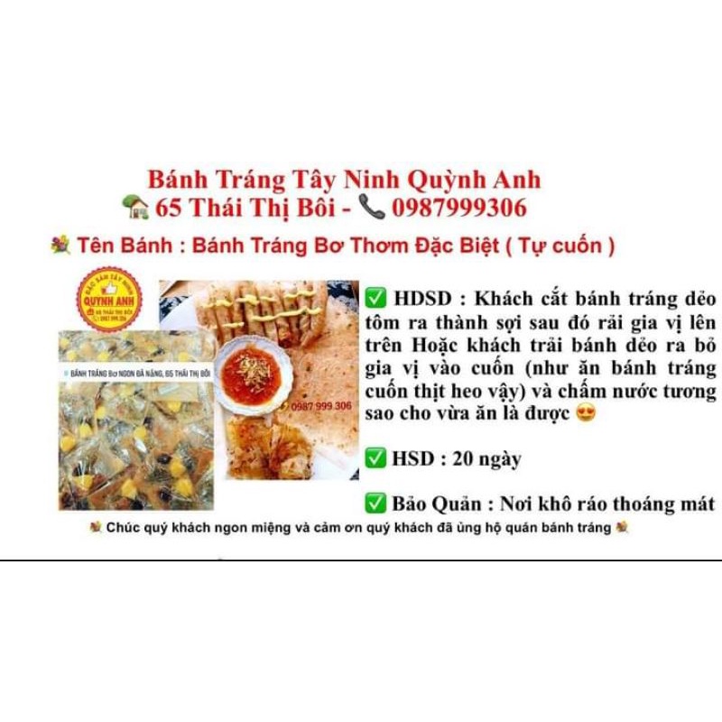 Bơ Thơm - Bánh Tráng Bơ Thơm ( thành phần Dầu Bơ )( Khách tự Trộn )