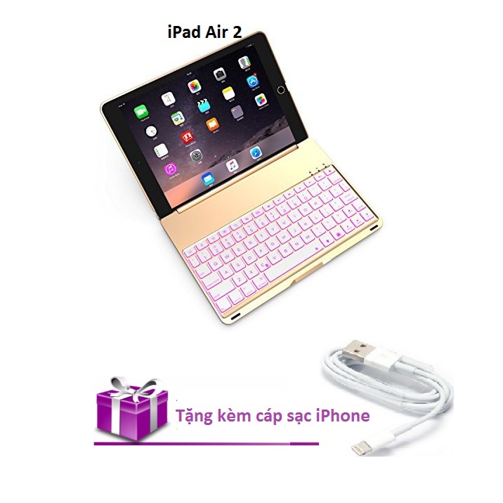 Bao da kiêm bàn phím bluetooth cho iPad Air 2 (Rose Gold) tặng cáp sạc iPhone