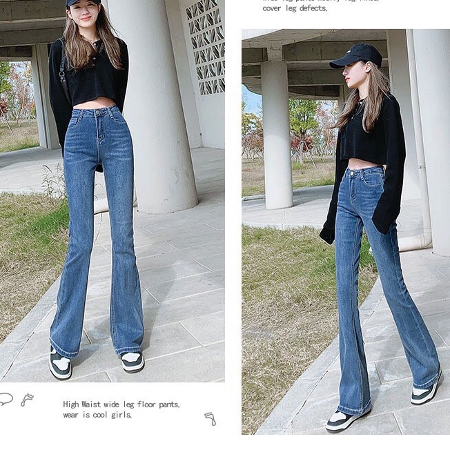 Quần Jeans Nữ Ống Suông Lưng Cao Xám Tro Cá Tính, Quần Bò Jeans Dáng Suông Phủ Giày Chất Liệu Cao Cấp Không Phai