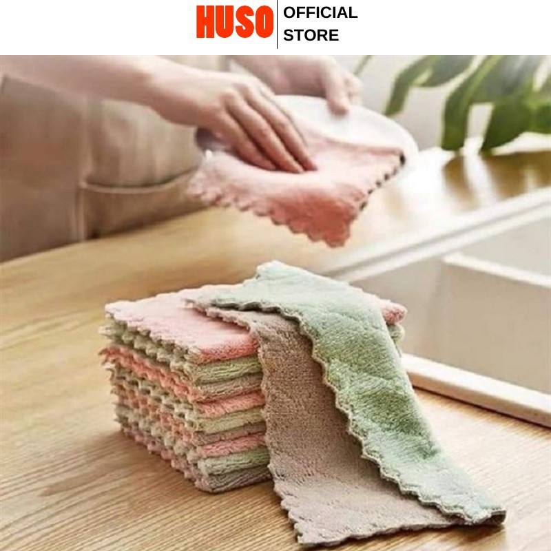 Bán Sỉ 10 Khăn Lau Nhà Bếp Đa Năng 2 Lớp Siêu Thấm Nước - HUSO