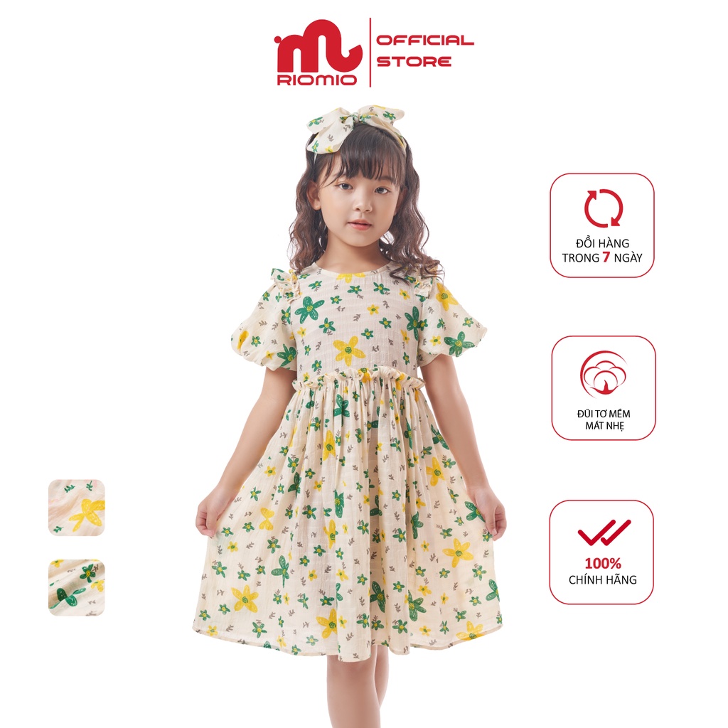 Váy cho bé gái 3-11 tuổi Riomio vải hoa chất liệu đũi tơ mềm mịn, thiết kế tay chuông siêu xinh - RV131
