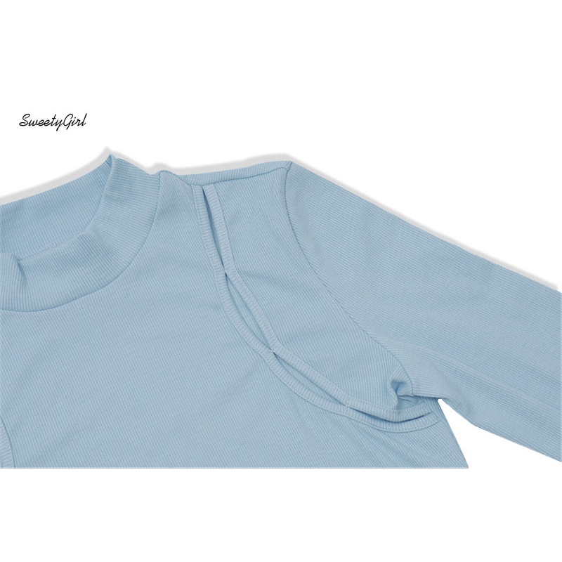 Áo Thun Tay Dài Cổ Lọ Dáng Ôm Màu Trơn Khoét Lỗ Thời Trang 2022 Cho Nữ