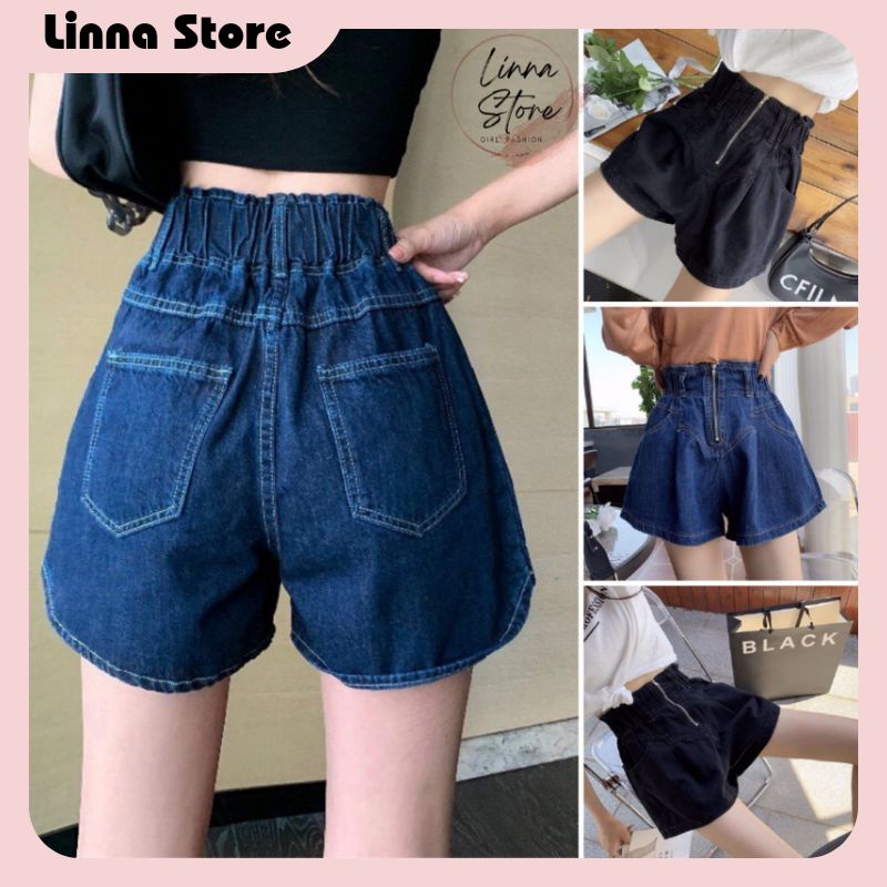 Quần Short Jean Nữ, quần đùi nữ phối khóa chất liệu jean ống rộng , dáng cạp cao với 3 màu full size