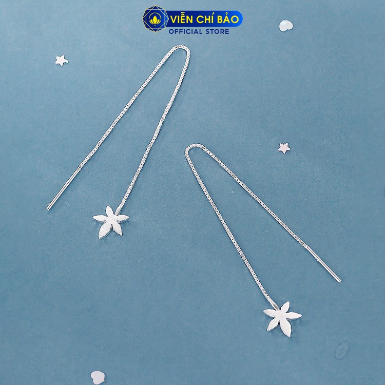 Bông tai bạc nữ hình lá Phong dây dài chất liệu bạc 925 thời trang phụ kiện trang sức Viễn Chí Bảo B400754