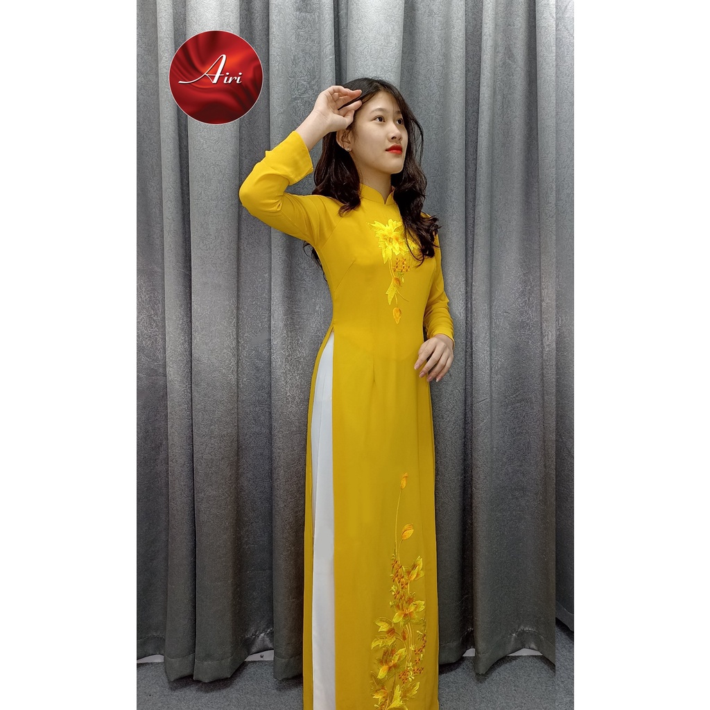 Áo Dài thêu tay cao cấp màu vàng -  Áo dài Airi