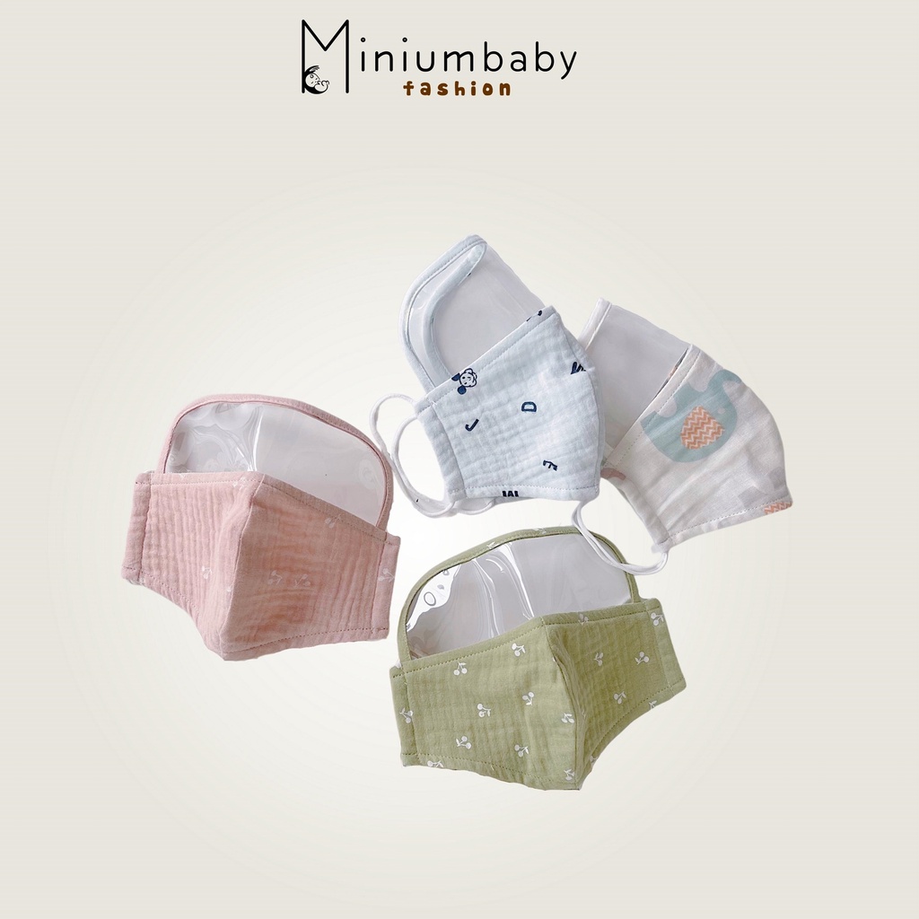 Khẩu trang vải Miniumbaby cho bé chất liệu xô muslin mềm thoáng cho bé từ 6 tháng đên 7 tuổi - KC115