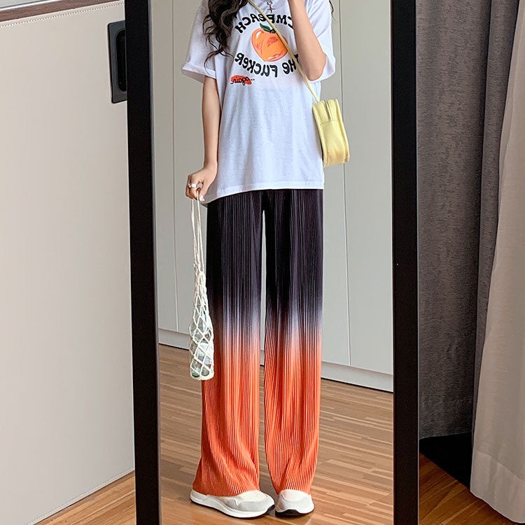Jiashucheng Quần Dài Ống Rộng Lưng Cao Màu Gradient Phong Cách Mới Cho Nữ