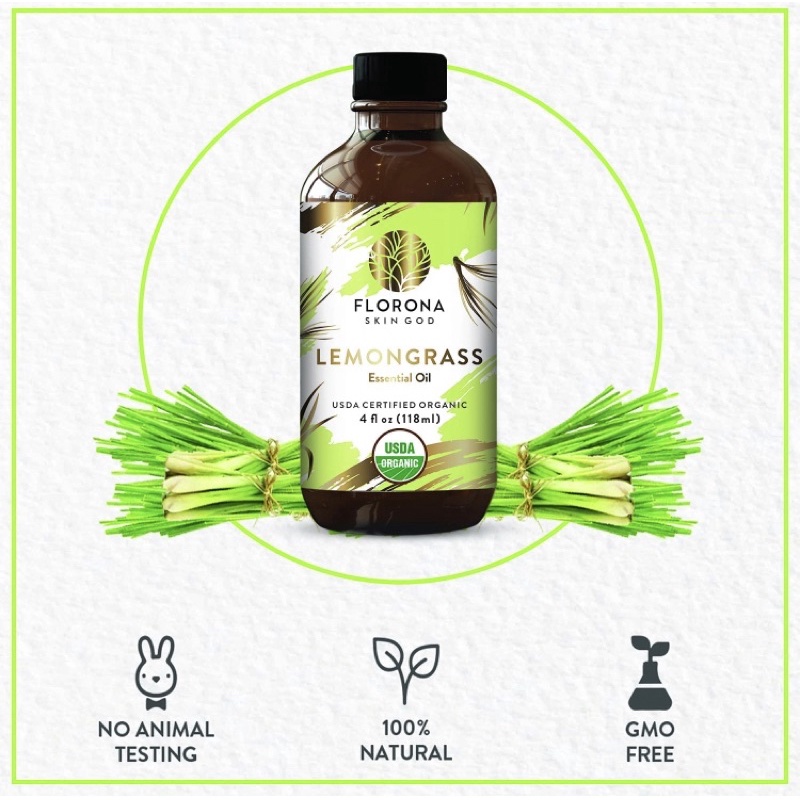 Tinh dầu sả chanh 100% nguyên chất organic Florona Lemongrass Essential Oil USDA 118ml USA