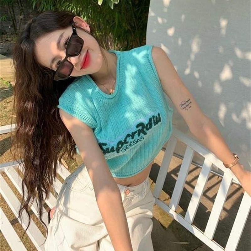 Áo Nữ Không Tay Thêu Chữ Thời Trang Hàng Mới