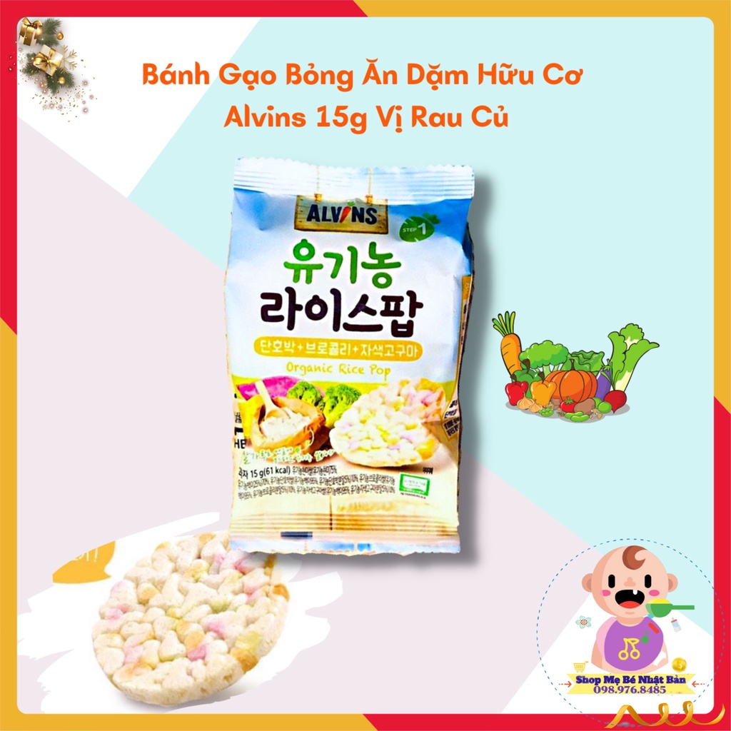 Bánh Ăn Dặm Bỏng Gạo Hữu Cơ Alvins 15g Hàn Quốc - Organic Cho Bé Ăn Dặm 6m+