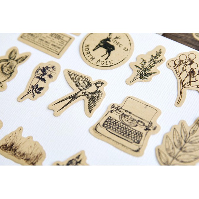 Hộp 46 miếng sticker mẫu thư bút vintage