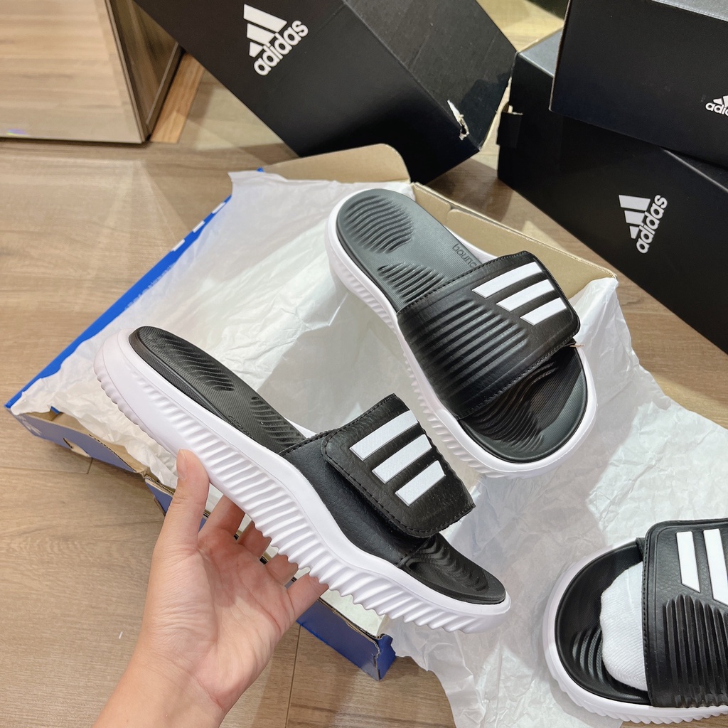 [CHÍNH HÃNG]] Dép quai ngang A.D.I.D.A.S Alpha Bounce 2.0 màu Core Black Đen sọc Trắng