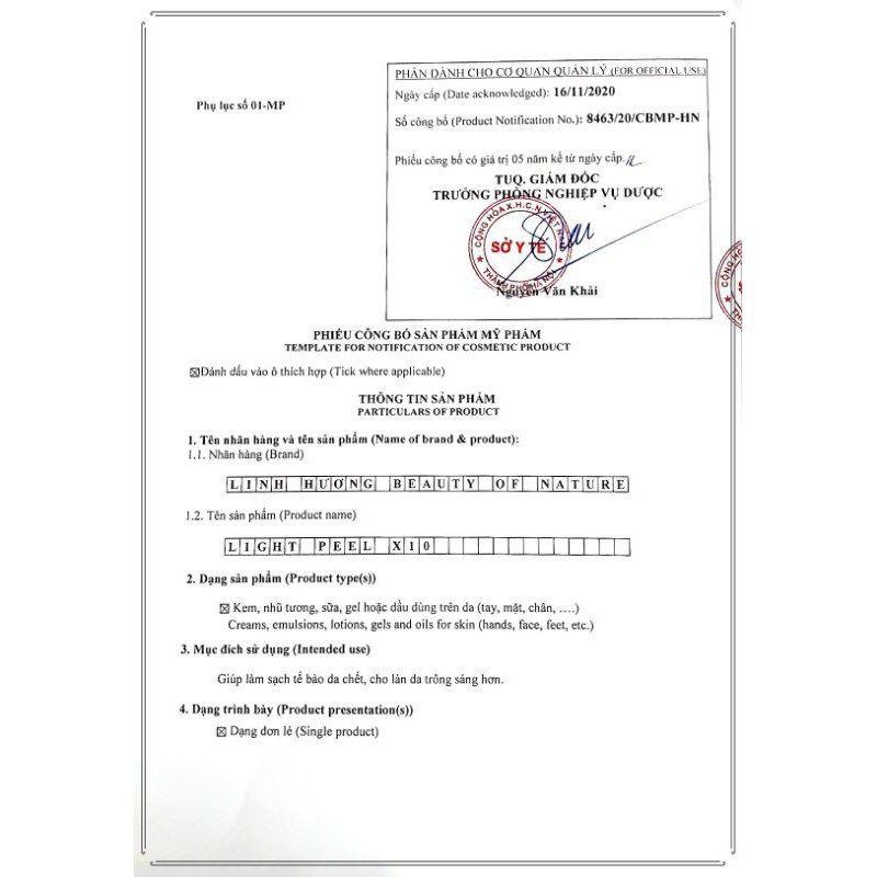 Thay Da Sinh Học Linh Hương, Peel Da,  Light Peel X10 làm trắng da, tái tạo làn da mới, thay da tại nhà