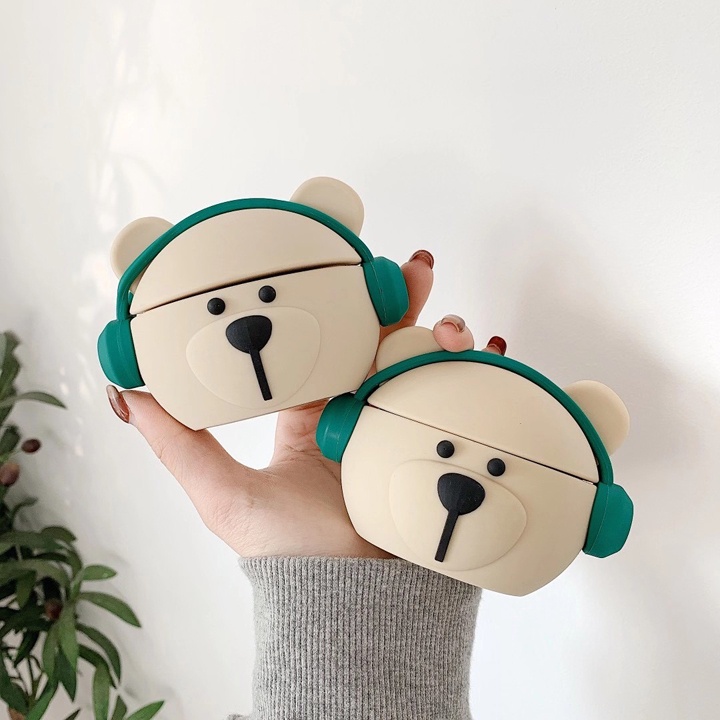 Case Airpods 1/2/3/Pro/Pro2 Gấu HeadPhone, Ốp Airpods Cute Hạt Me - Mã TZAP323