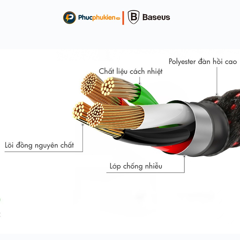 Cáp sạc tự ngắt Baseus C shaped hỗ trợ sạc nhanh 12w thiết kế bọc vải chống gẫy gập hiệu quả - Phúc Phụ Kiện