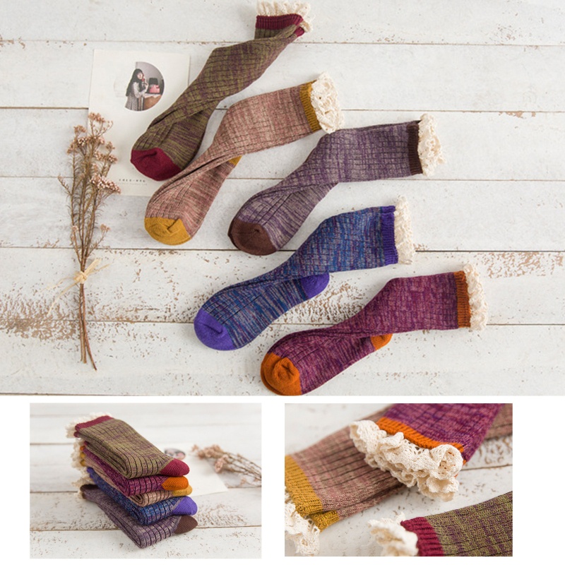 Tất Ống Lửng Phối Ren Ấm Áp Theo Phong Cách Thu Đông Nhật Bản Dành Cho Nữ