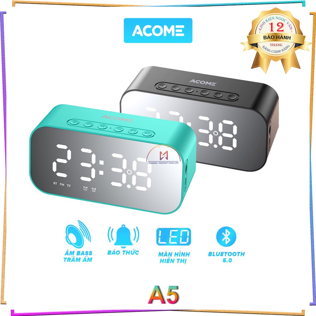 Loa Bluetooth ACOME A5 5W Màn Hình LED Đồng Hồ Báo Thức - Hỗ Trợ Thẻ Nhớ & Nghe FM