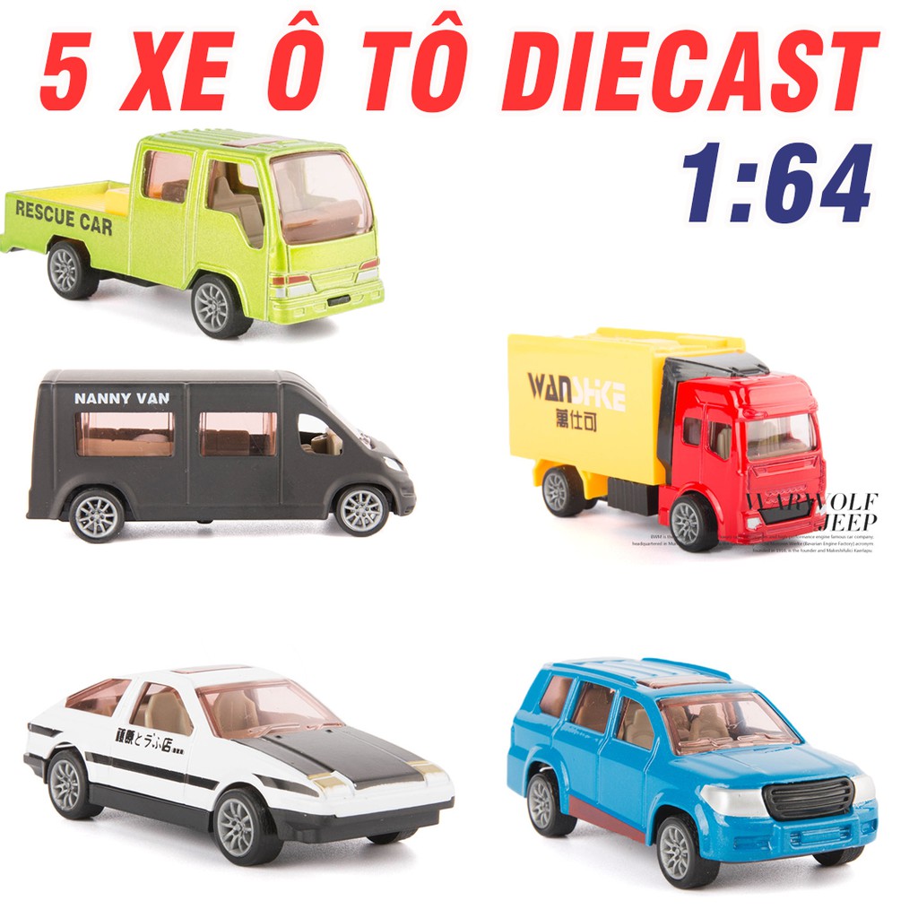 Xe ô tô đồ chơi trẻ em bằng hợp kim nhựa tỉ lệ 1:64 gồm 5 xe