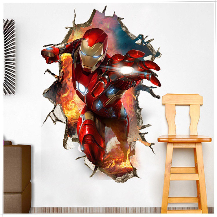 Decal 3D Iron man - decal dán tường người sắt size lớn AmyShop biệt đội báo thù Avengers