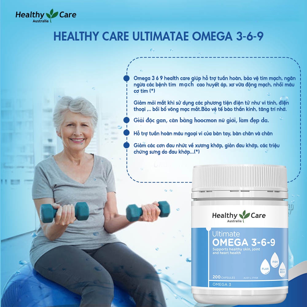 Viên Uống Hỗ Trợ Tim Mạch Và Huyết Áp Healthy Care Ultimate Omega 3, 6, 9 Ultimate 200 Viên