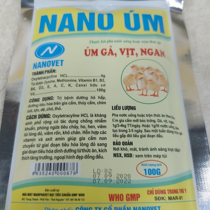 thuốc úm gà , vịt con (NANO) - (COMBO 1 GÓI) mỏi gói / 100 gram