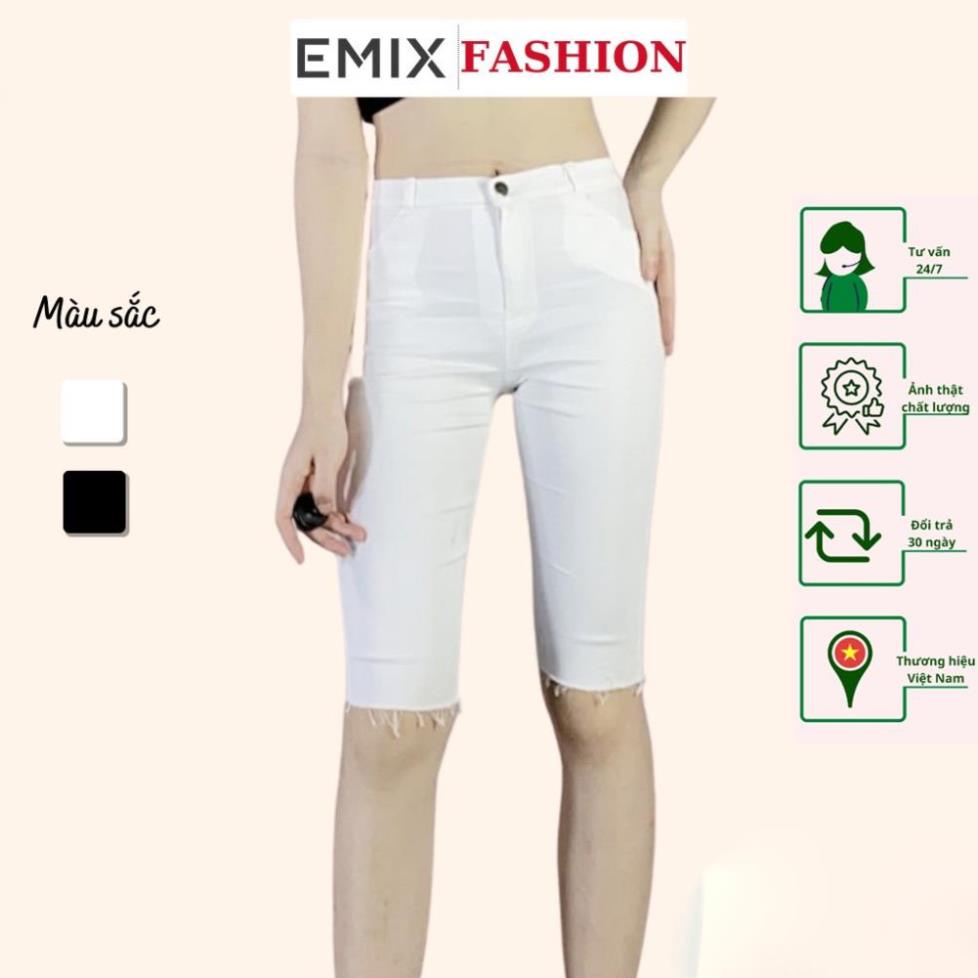 Quần jeans ngố rách gối EMIX (2 màu), dáng ngắn 55cm, cạp cao, chất jean co giãn, vải mềm, không bai xù 041 ! !