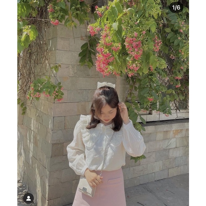 SET ÁO BÈO CỔ SEN TRẮNG + CHÂN VÁY HỒNG DẠ