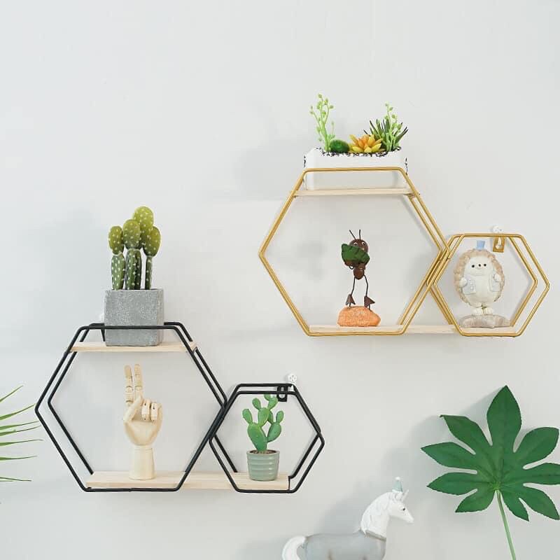 Kệ lục giác đôi Sơn tĩnh điện không gỉ TẶNG KÈM DÂY ĐÈN đặc biệt KHÔNG cần khoan tường