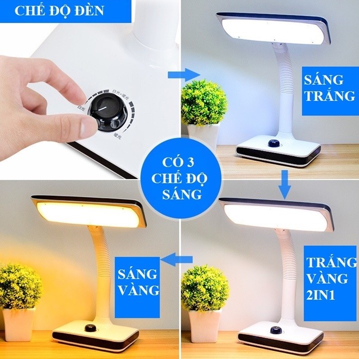 Đèn Bàn Pin Sạc Model DP663 Với 3 Chế Độ Sáng Trắng Vàng Cổ Gập Bẻ 360 Độ Tiện Lợi