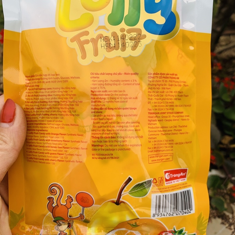 Kẹo Mút Lolly Fruit Tràng An Gói 12 Que.