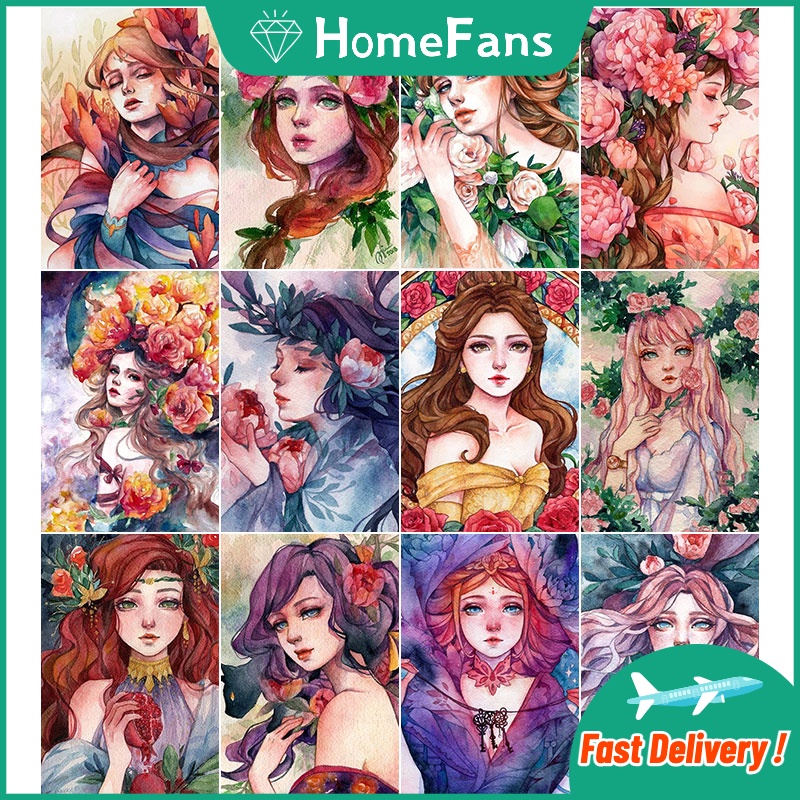 Bộ tranh đính đá 5D họa tiết cô gái hoạt hình độc đáo kích thước 30x40cm DIY