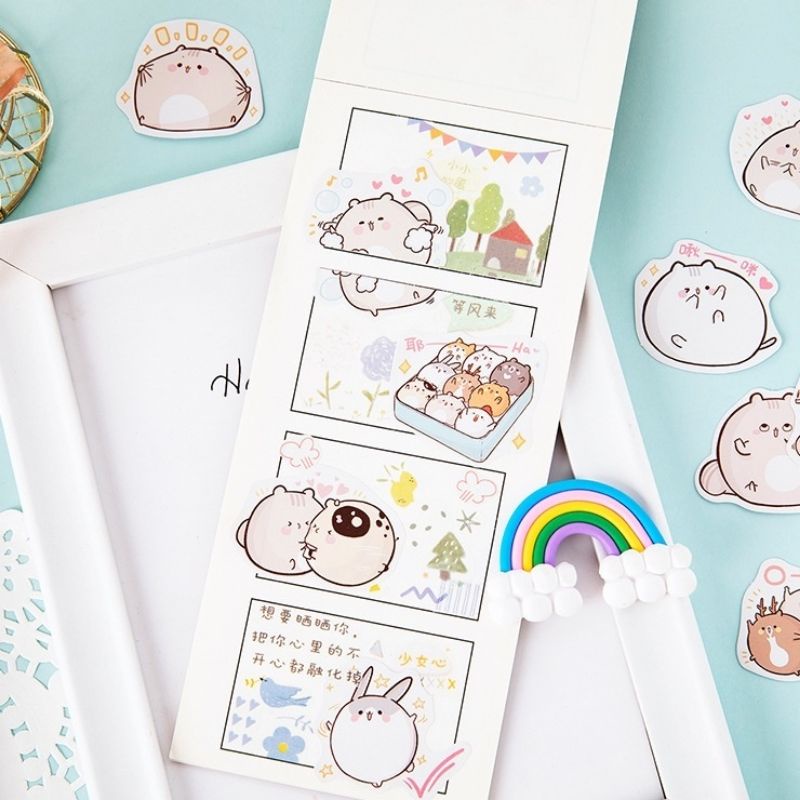 STICKER mèo ú na ú nần cưng xỉu hộp 45 miếng dán trang trí sổ tay, ốp lưng điện thoại, vật dụng đáng yêu