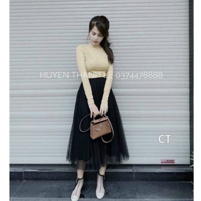 Chân váy lưới xòe cạp chun, Chân váy dáng dài CV905 - Dài 73cm - NhiNhiShop