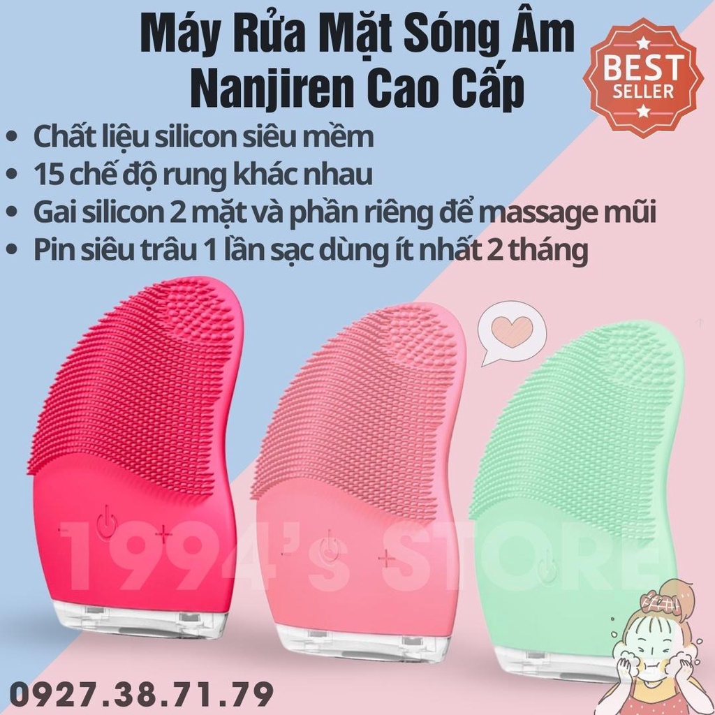 (CÓ SẴN) Máy Rửa Mặt Sóng Âm Nanjiren Hàng Cao Cấp Nội Địa Trung Quốc (15 chế độ rung massage bằng sóng âm)