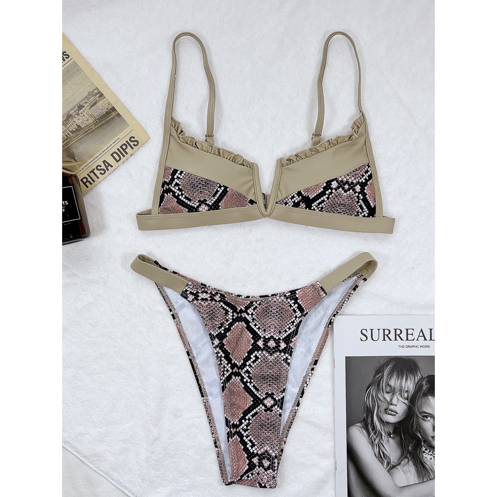 [BKN1614] &lt;ÂU&gt; SET BIKINI DA RẮN BE CỔ V