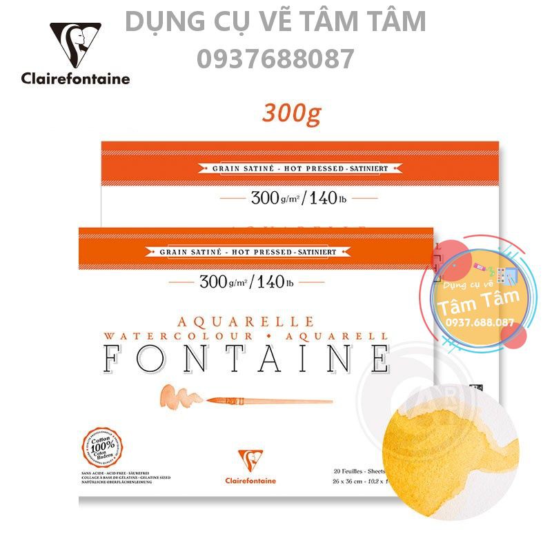 [ TÂM TÂM ]-Sổ vẽ màu nước Clairefontaine Aquarelle Fontaine watercolor hotpress 300gsm 12 sheets-