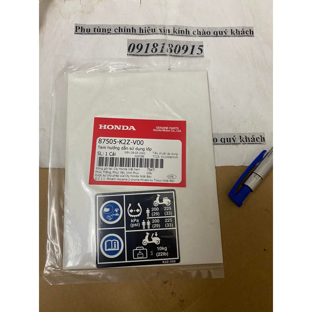 Tem hướng dẫn sử dụng lốp ab 160 2023 honda