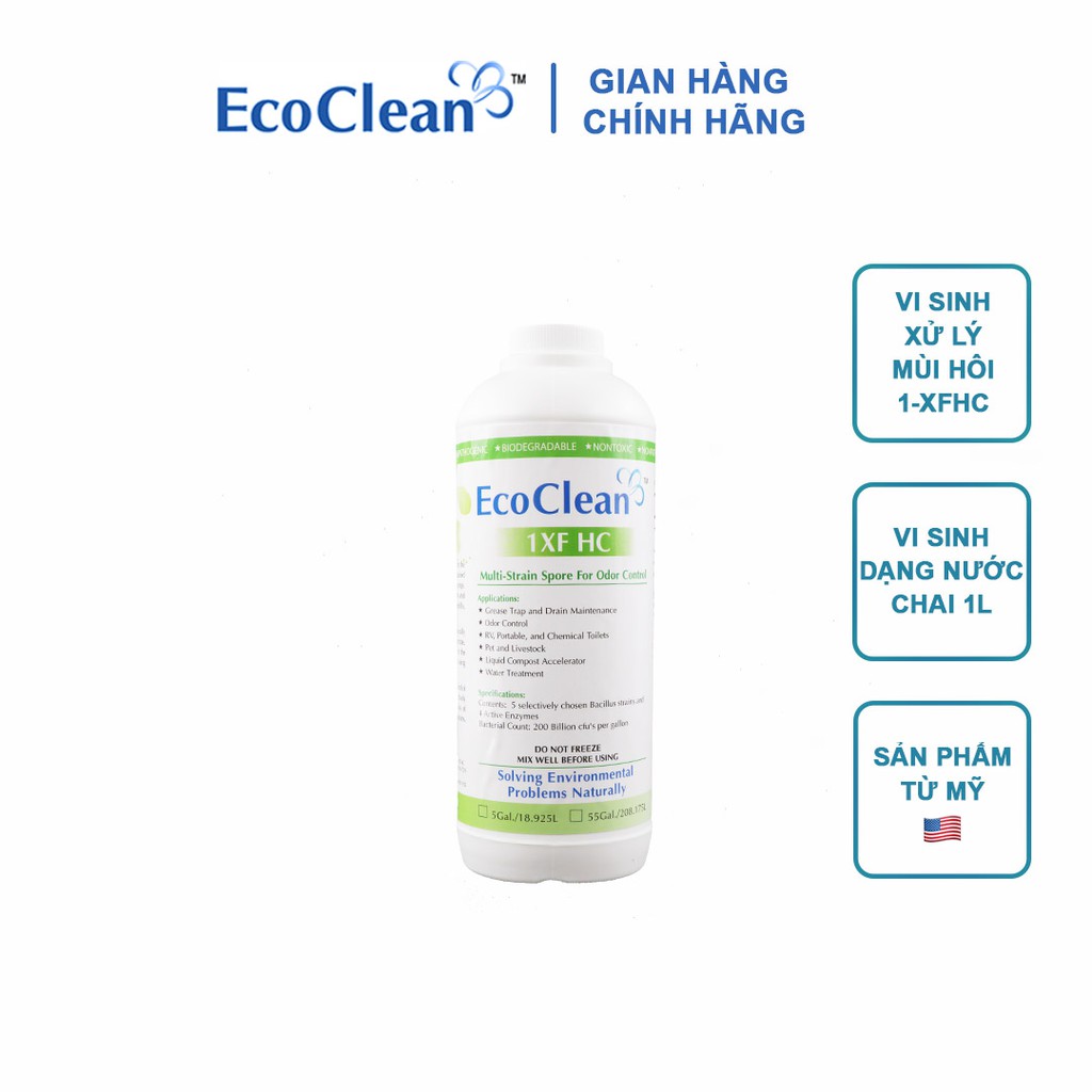 Vi Sinh Xử Lý Mùi Hôi Đường Cống, Lỗ Sàn - EcoClean 1XF-HC Chai 1L