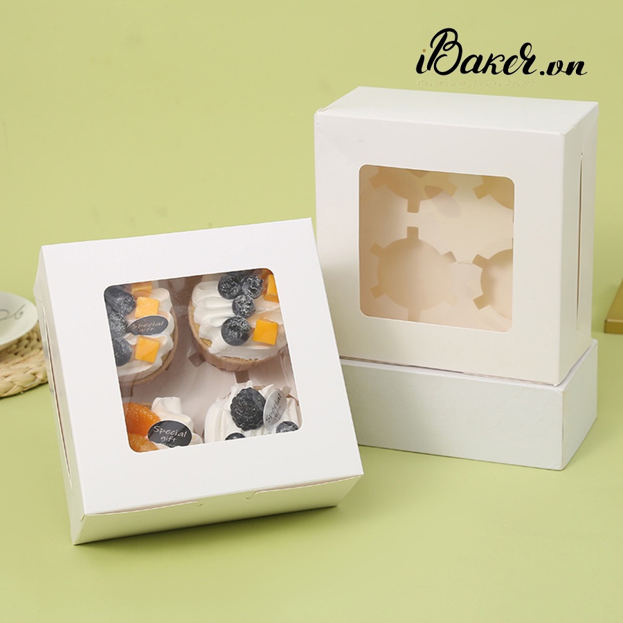 Hộp cupcake 4 bánh mở nắp trắng