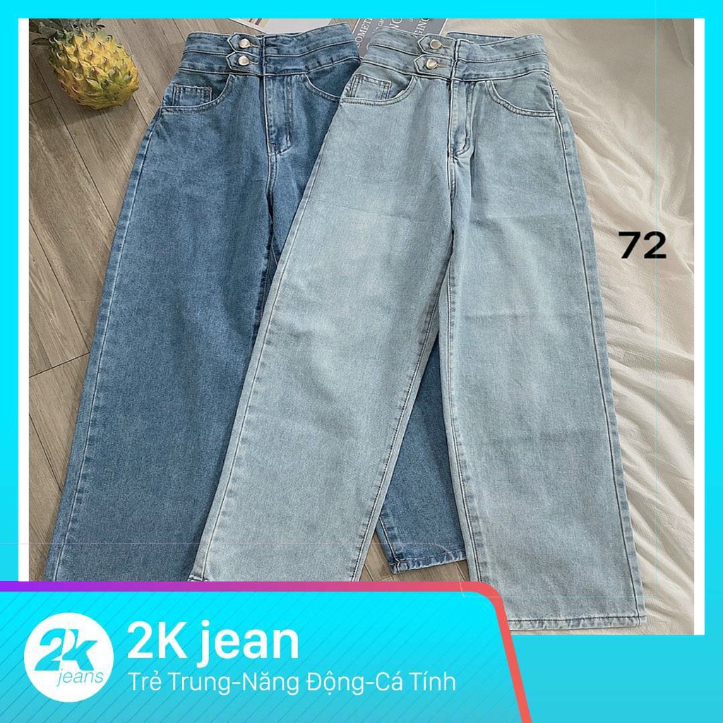 Quần jean baggy nữ bigsize lưng cao ống rộng 2 nút hàng VNXK MS72 thời trang bigsize 2KJean