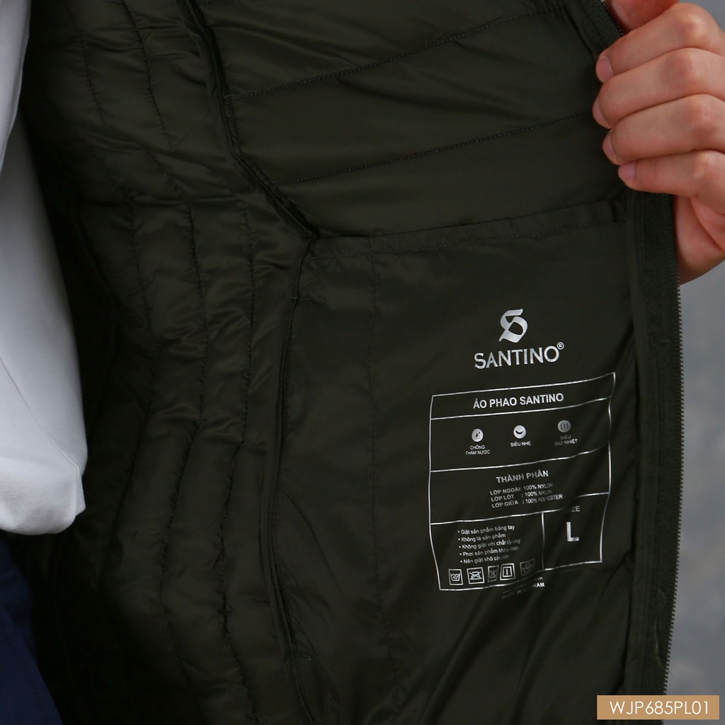Áo phao nam béo siêu nhẹ Santino mũ chùm chất liệu giữ nhiệt, chống thấm nước phom dáng vừa vặn PL01