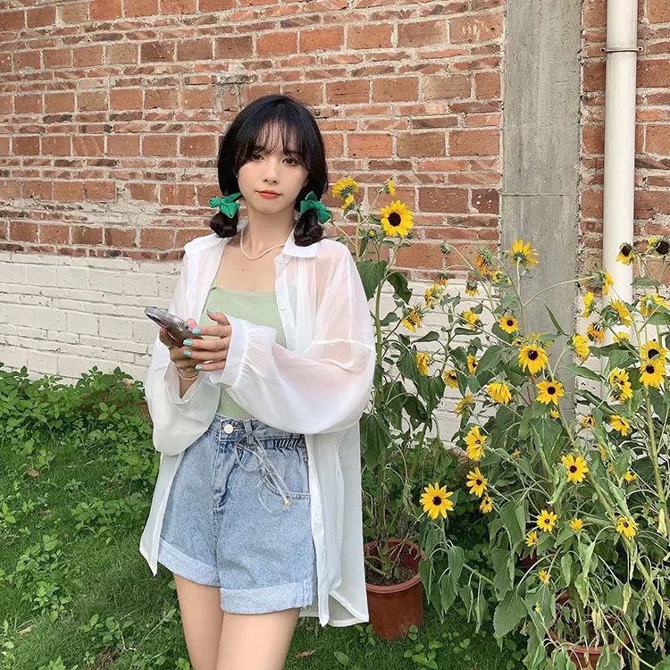 Áo Sơ Mi Chiffon Mỏng Tay Dài Chống Nắng Mùa Hè Thiết Kế Ngọt Ngào Cao Cấp Mẫu Mới Thời Trang Cho Nữ