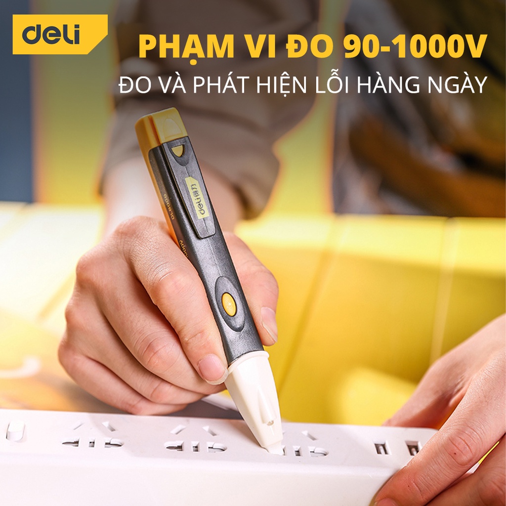 Bút Thử Điện Đa Năng Thông Minh Deli Chính Hãng 90-1000V - Tích Hợp Đèn LED Và Còi Báo Động An Toàn, Tiện Lợi - DL8008